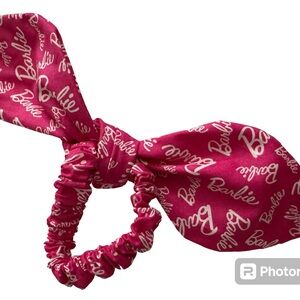 Barbie scarf tie scrunchie hand made USA pink script cotton rare print summer